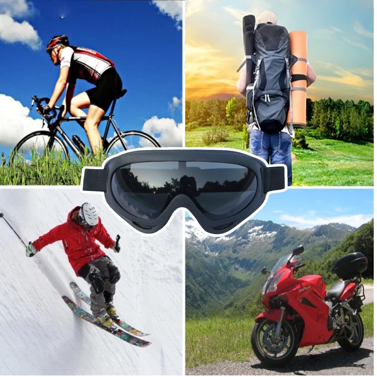 Lot de 2 paires de lunettes de ski et snowboard - Anti-poussière - Pour motocross - Protection UV - Anti-buée - Compatibles avec casque - Pour ski, moto, vélo, etc