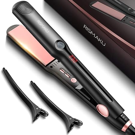 Amazon ストレート ヘアアイロン ダブルイオン 32mm ミラー イオン チタニウムプレート フローティング クッション プレート プロ仕様 100 最高温度 230 26段階温度調節 2wayストレート カール デジタル温度表示 耐熱性 誤動作防止 Pse認証済 Rismaku ヘア