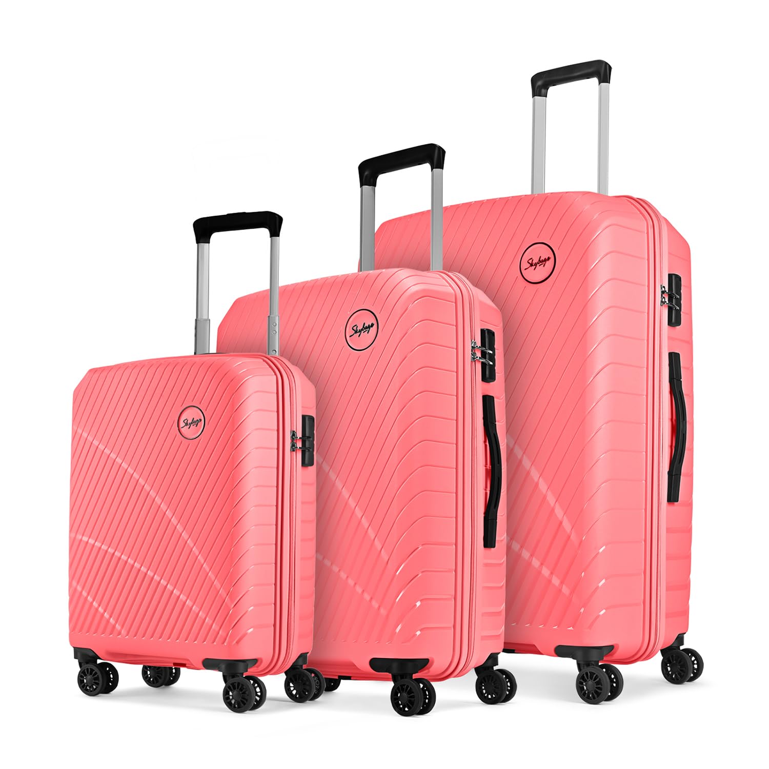 Streax | Set of 3 (Cabin+Medium+Large) Trolley Bag, 55+66+76 Cm Hardside Luggage | 8 Wheels, Combination Lock | Polypropylene | Suitcase for Travel | 5 Year International Warranty | Coral-image-11