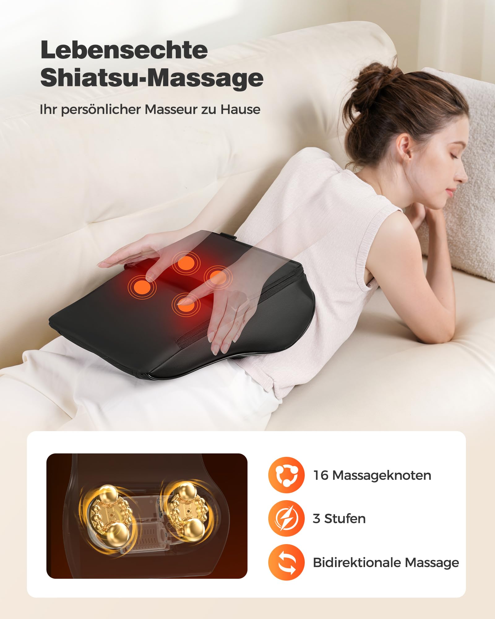 Boriwat Nackenmassagegerät mit Wärme, Shiatsu Massagegerät 3D Knet Rückenmassagegerät, Massagekissen für Nacken, Schulter Rückenschmerzen, Geschenke für Frauen Männer Papa Mama