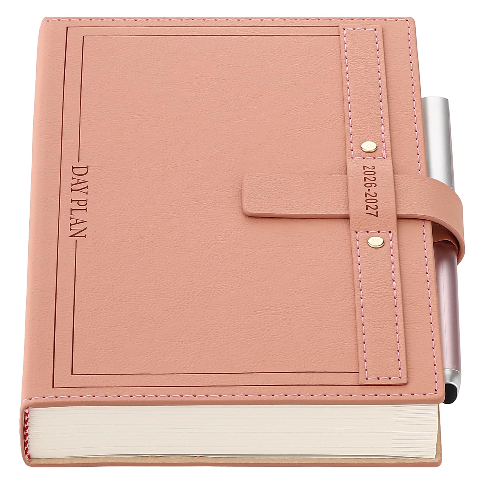 2026-2027 Diary A5 Page a Day, Diary 2026-2027 Day Per Page from Aug 2026 to Aug 2027, Day View Planner Organizer,13 Months Agenda with Pen Set,Colorful Monthly Tabs, 3 Bookmarks (Pink)