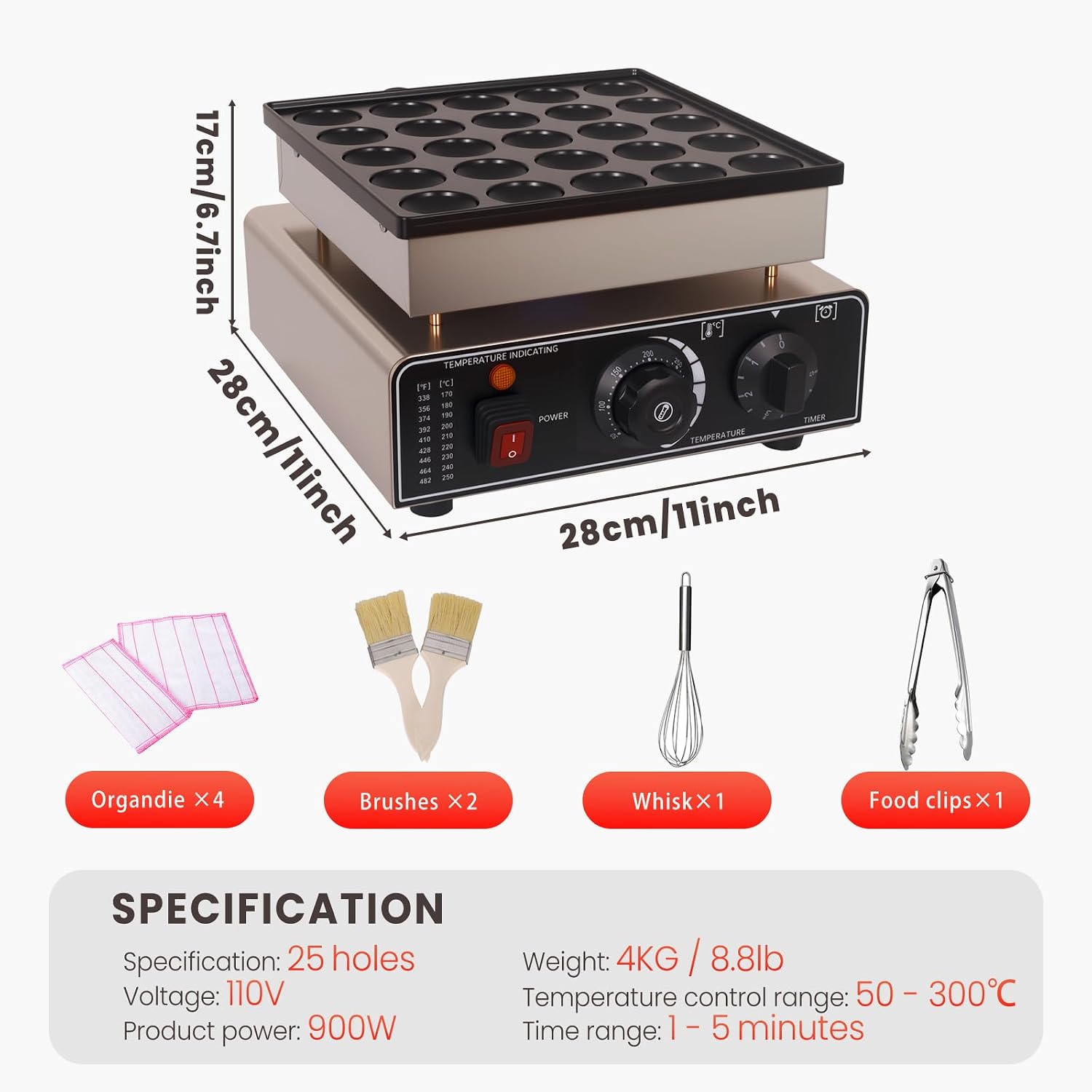 25PCS/50PCS Mini Pancake Maker Machine, Non-Stick Electric Dutch Poffertjes Grill with Complete Baking Accessories, Perfect for Family Breakfast & Camping Snacks (50PCS)