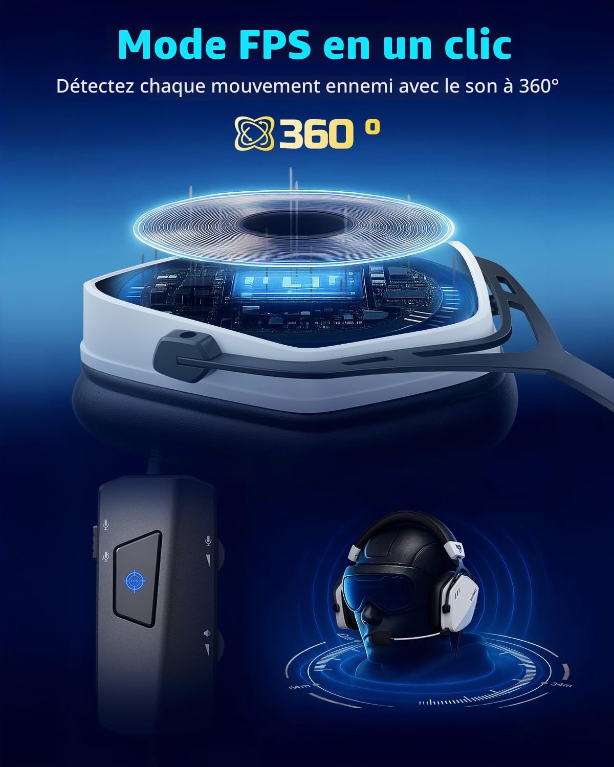 NUBWO HG03 Casque Gaming USB A avec Son Surround 7.1 et Mode FPS, Casque Filaire avec Micro Antibruit, Design Confortable pour PC et Ordinateur Portable - Blanc