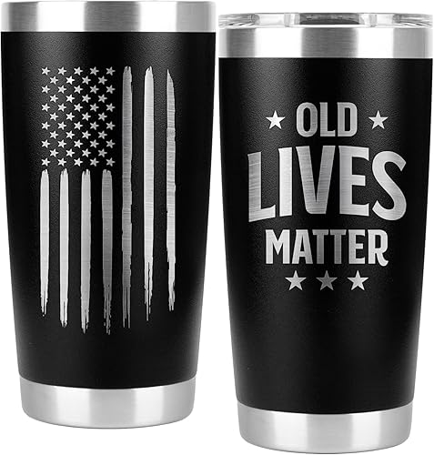 Regalos de 40, 50, 60, 70, 80 cumpleaños y jubilación para hombres - Divertido vaso de 20 onzas con la bandera estadounidense