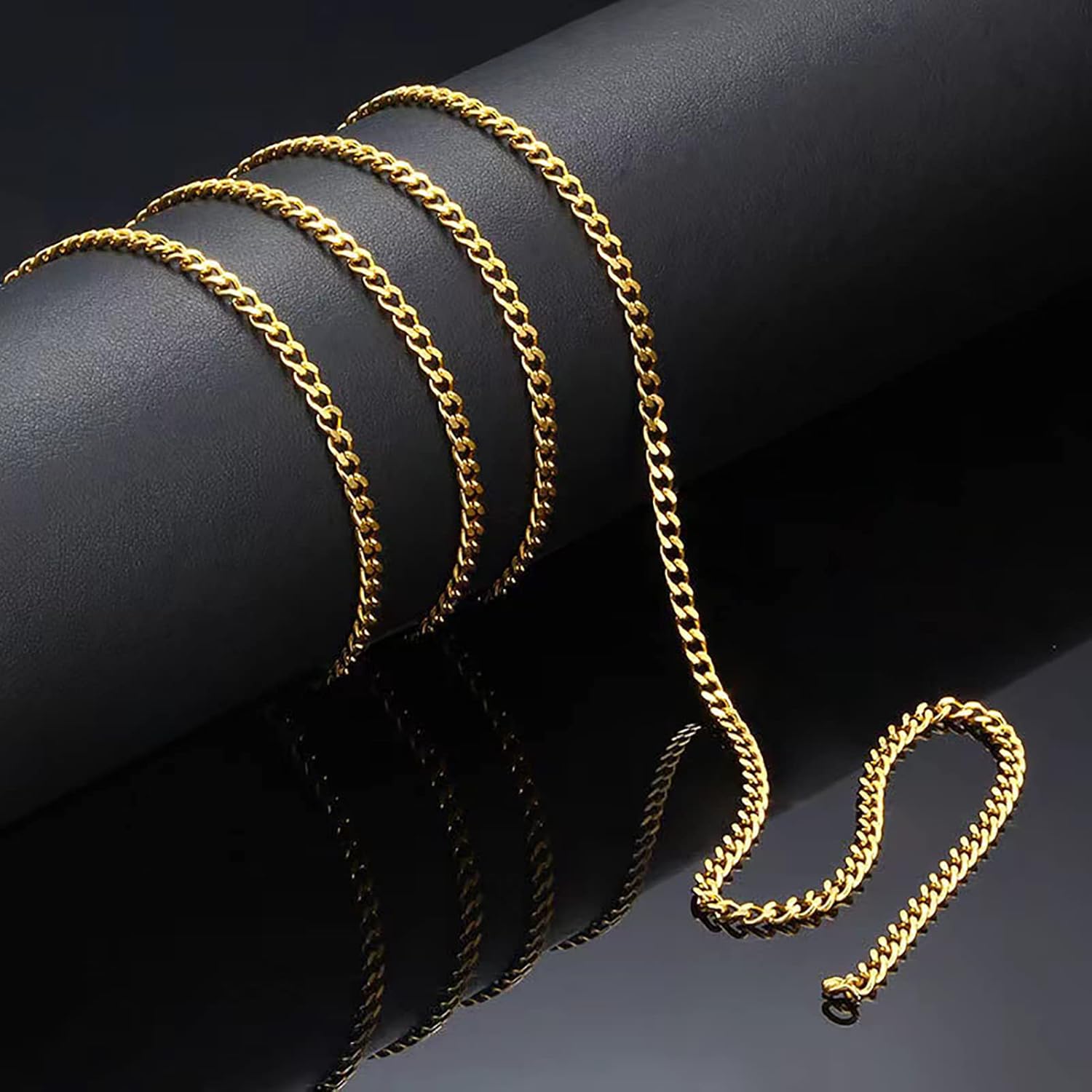 Heyjieyu 16.4 Feet Gold Stainless Steel Flat Curb Chains 7mm Width Twisted Miami Cuban Link Chain Hip Hop Chain with Spool for Necklace Jewelry Making, Gold,Cuban Chain,7x1.8mm, Chain-Steel-40