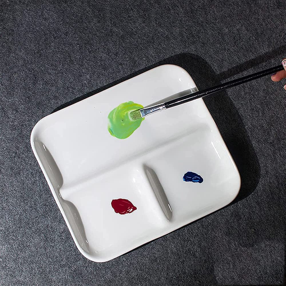 BAtlam Paleta, Paleta de Arte de cerámica, Placa de Pintura China súper Grande fácil de Limpiar, Caja de Paleta Blanca de Acuarela Rectangular de Tres Rejillas