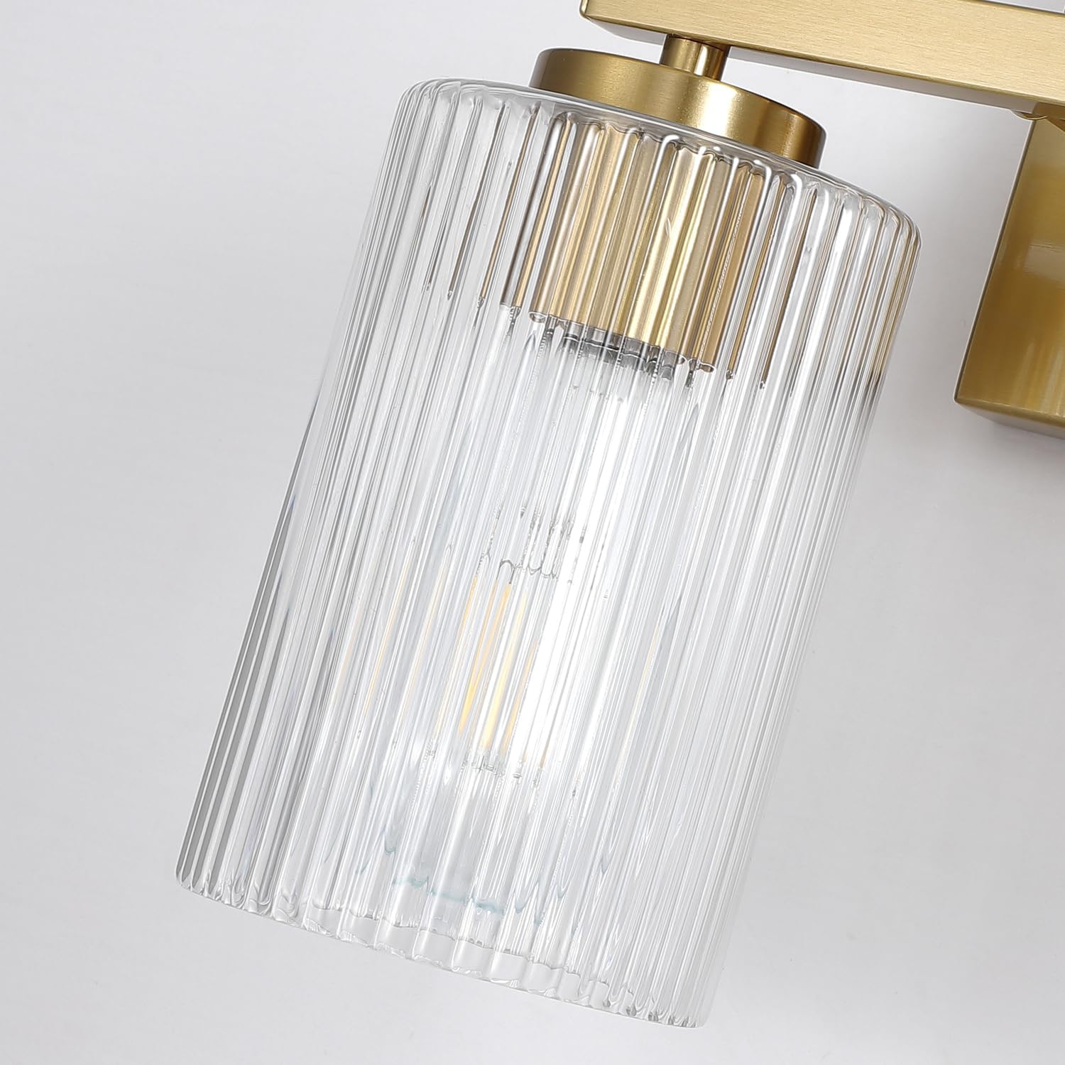 2 Light Brushed Gold Bathroom Vanity Light Over Mirror, Modern Vanity Lighting with Texture Glass Shade, Wall Mount Bathroom Light Fixtures, E26 Base