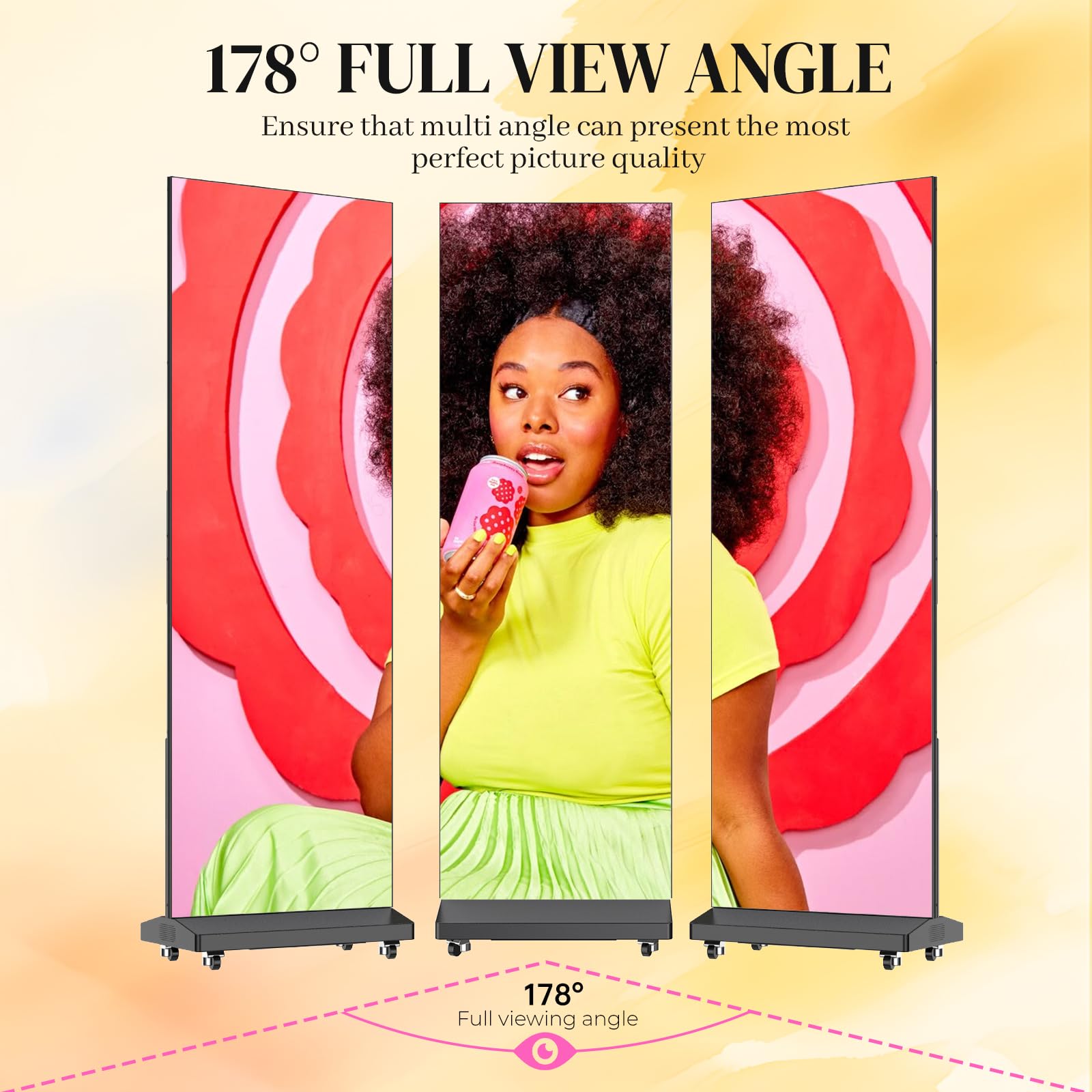 80" LED Poster P1.86, Faltbares & Nahtloses Display mit GOB-Schutz, Digitaler Kundenstopper für Messen, CMS/WiFi/HDMI, Schwarz, 2er-Pack