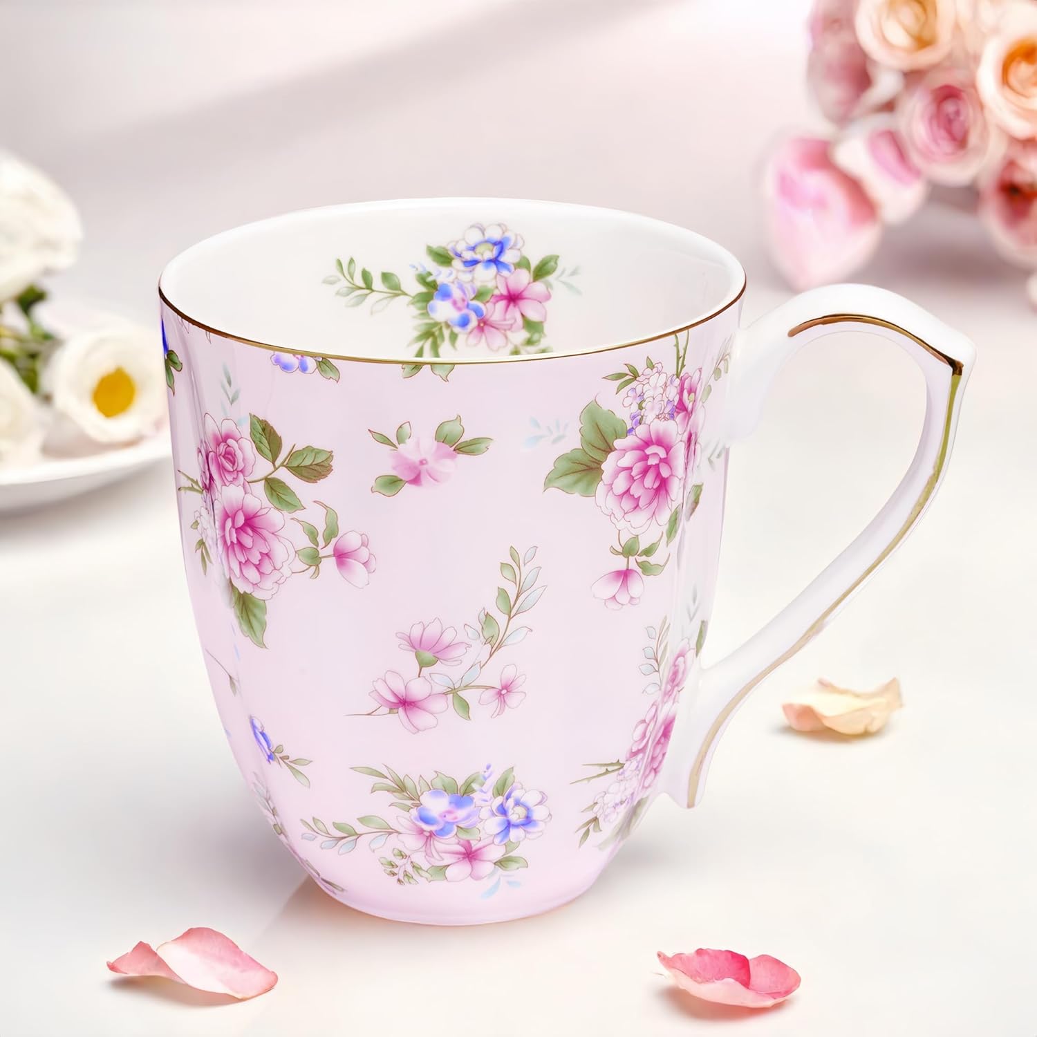 13oz Bone China Floral Mug with Gold Bone China Coffee Mugs Bone Teacup Christmas Mugs Birthday Gifts for Women Mom Friends Coworker - Image 5