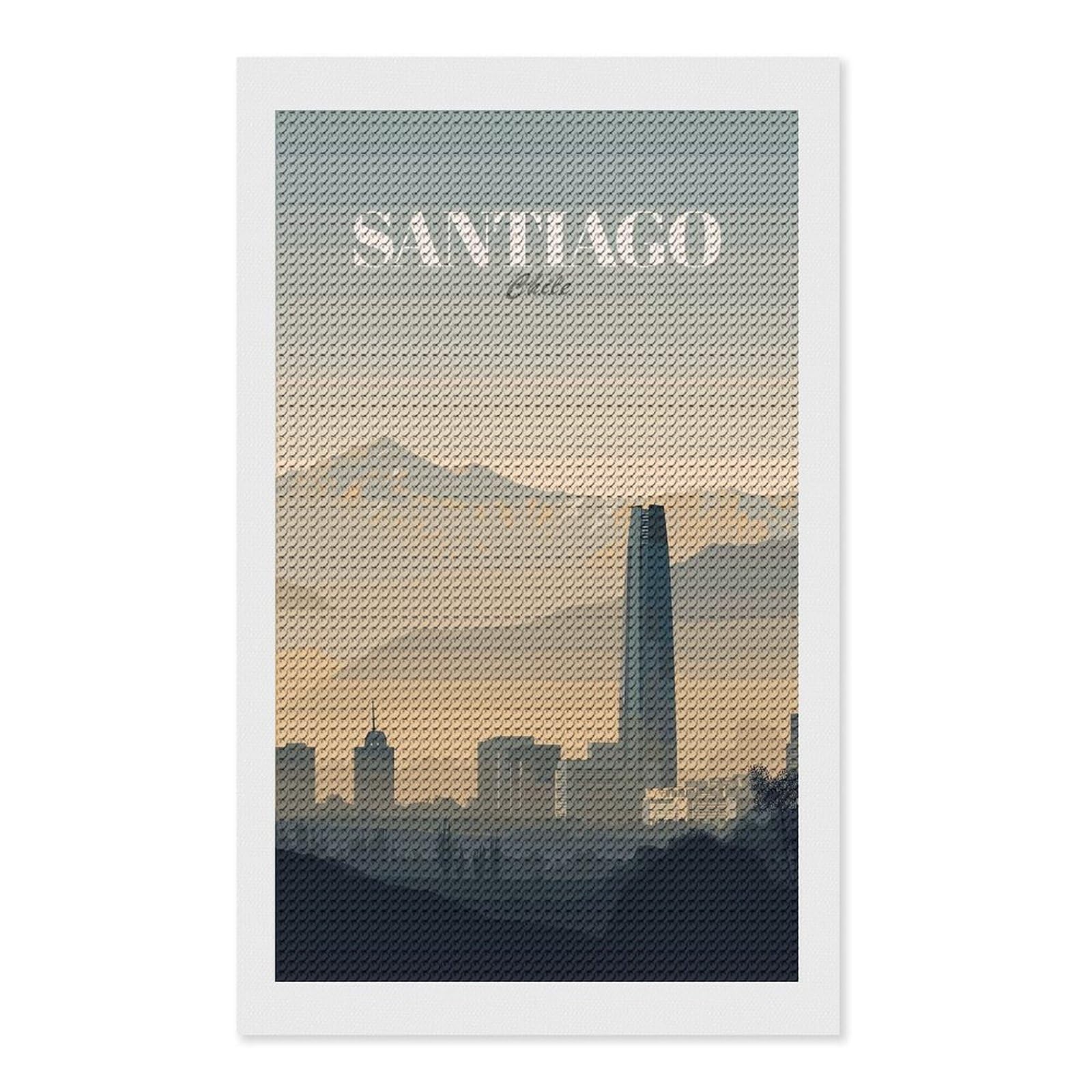 Junmoney Santiago Chile Cityscape Illustration(2) Diamond Painting Canvas Set 12"x20", Mindful Craft Activity, Nice Detail and Sparkle, Farmhouse Decor, Birthday Gift