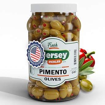 Jersey Pickles Pimento Stuffed Olives Olives Stuffed Hand-Stuffed Gourmet Olives with Premium Fillings for Snacks, Charcuterie & Cocktails Gallon