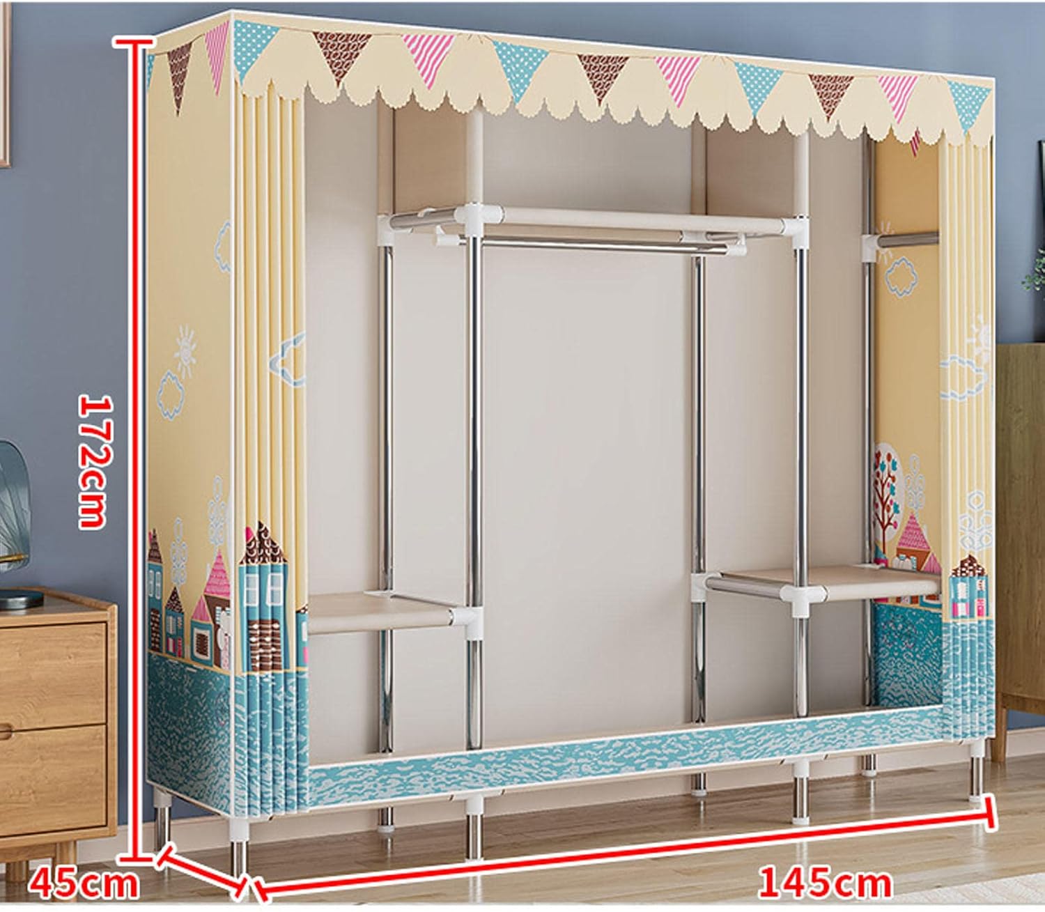 Wardrobe Portable Canvas Wardrobes Shelves, Fabric Clothes Closet Storage Organizer for Bedroom, Fabric Wardrobes,C-145X45X172cm