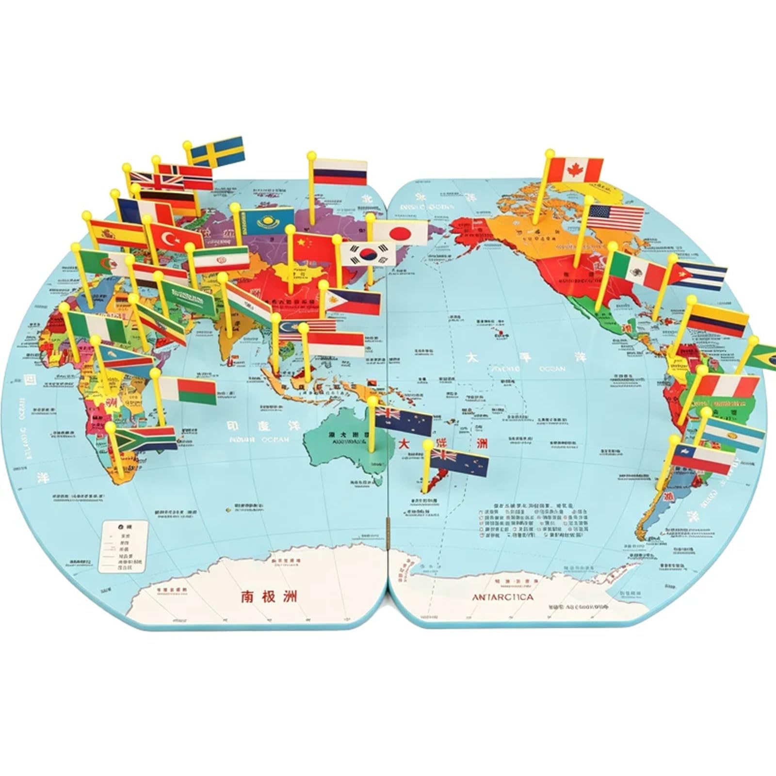 Puzzle Bois Carte Monde Montessori avec Drapeaux Pays