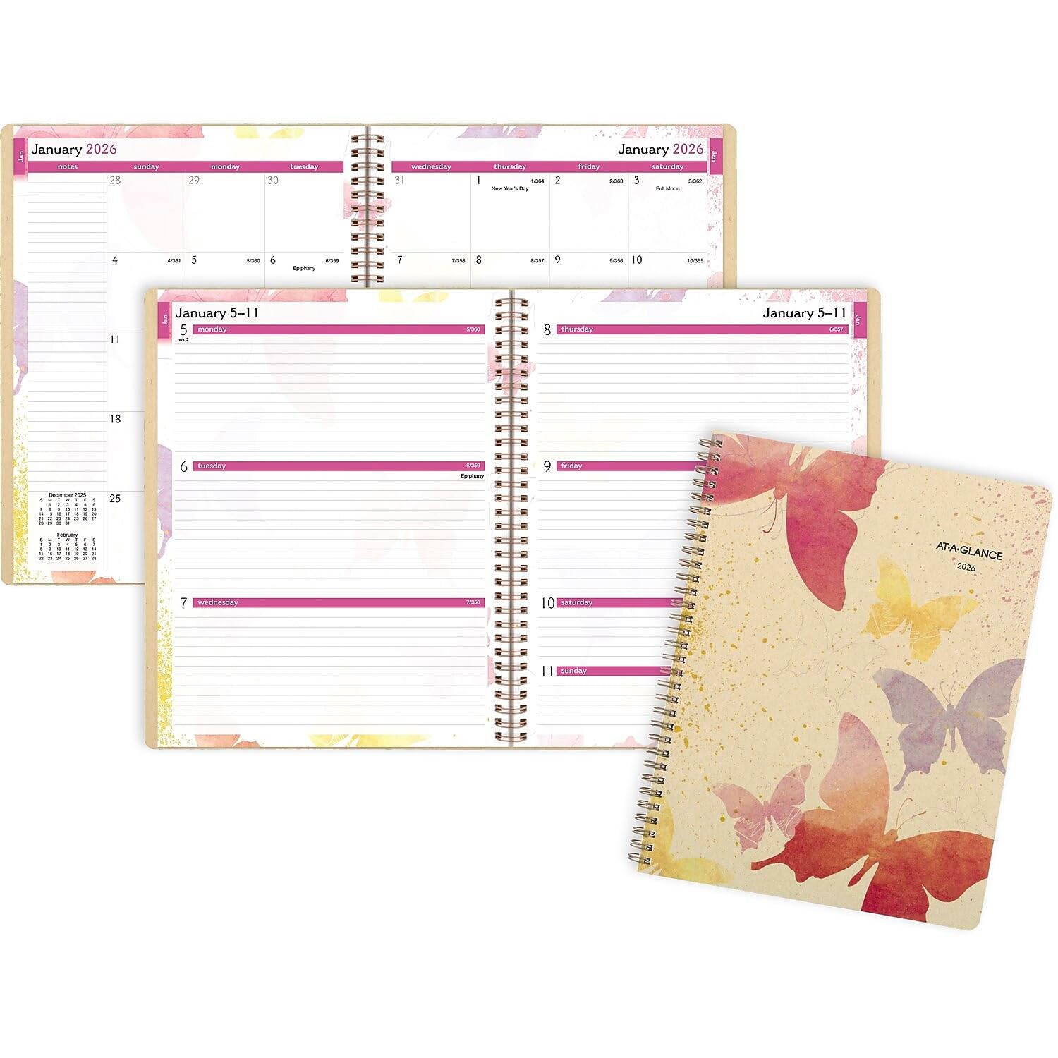 AT-A-GLANCE Agenda settimanale mensile 2026 con acquerelli 21,6 x 28 cm, copertina in carta multicolore (791-905G-26)