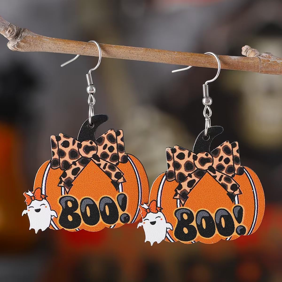 Halloween Earrings for Women Wooden Double Painted Punmpkin Funny Halloween Holiday Drop Earrings Jewelry Gifts Accessories - Image 4