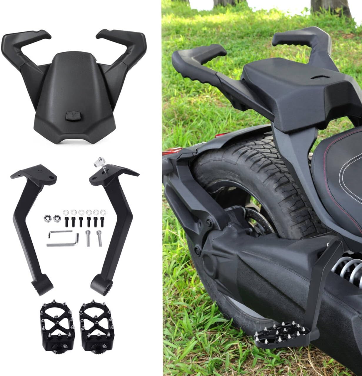 Passenger Seat with Rear Foot Pegs for Can-Am Ryker 600 900 Sport Rally Edition All Models 2015-2025 (MAX Mount 219400800 Required) Upgraded Comfort Seat and Non-Slip Foot Peds Kit