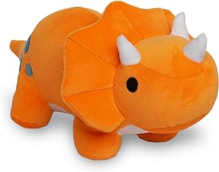 Orange Dinosaur Triceratops Plushie - 10 Inches Stuffed Animal Plush Dino - Plushy and Squishy Dinosaur with Soft Fabric and Stuffing - Cute Toy Gift for Boys and Girls