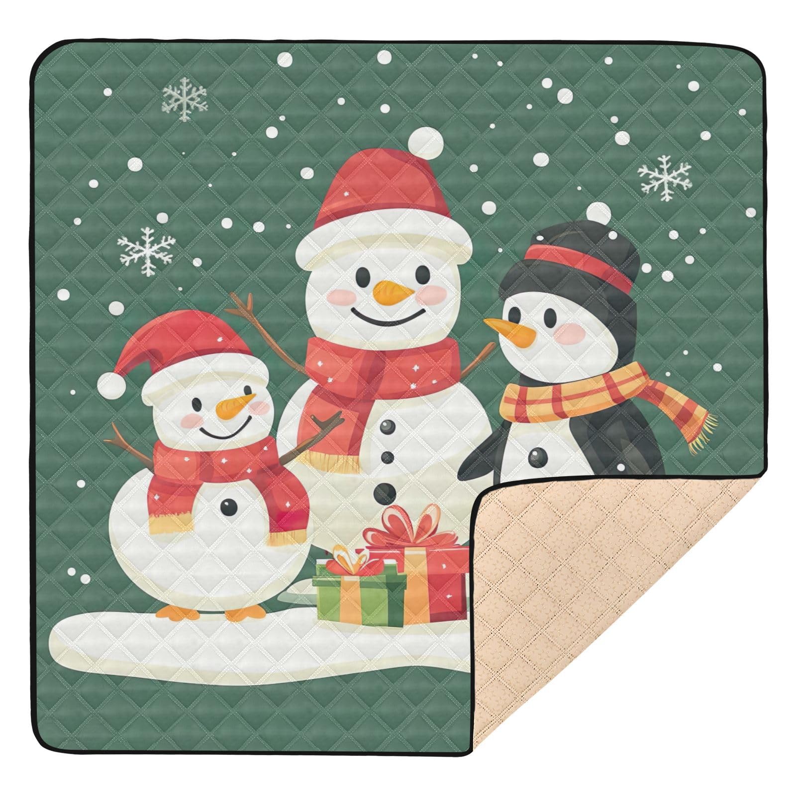 BOESI Doodle Cute Snowmen Pattern Baby Play Mat, 50“ X 50” Washable Folding Crawling Mat, Baby Floor Mat, Soft, Thick, Non-Slip