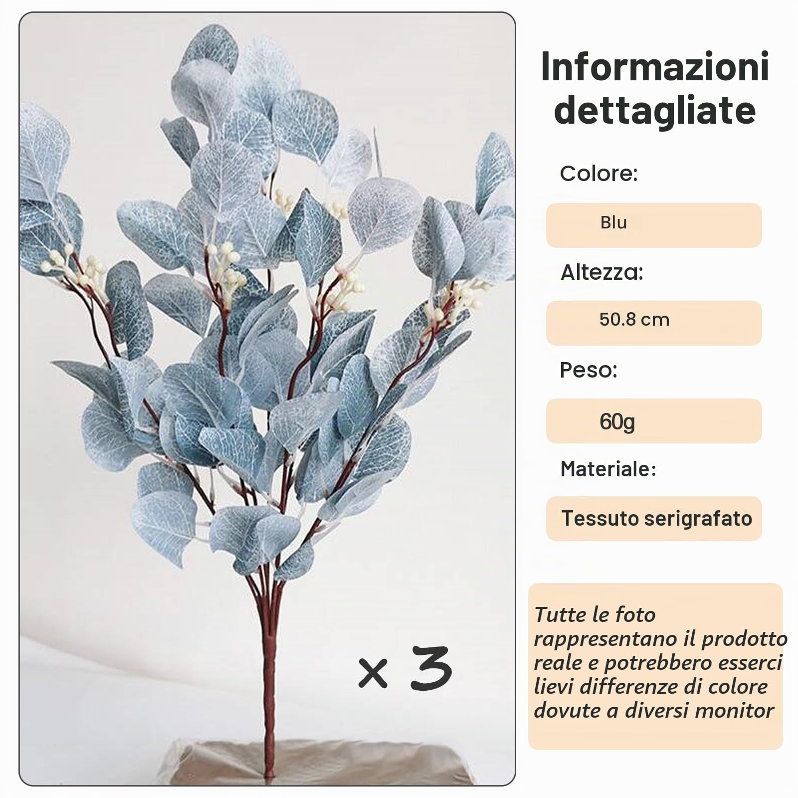Steli di eucalipto fiori artificiali lunghi argento foglie di dollaro finto bouquet rami decorazione per la casa composizione floreale matrimonio tavolo festival fattoria feste Halloween Deco (blu)