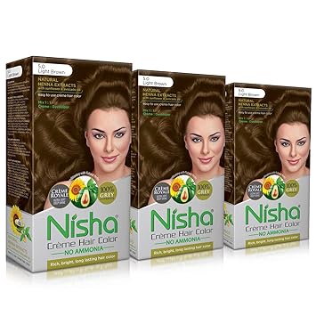 Nisha Creme Hair Color (Pack of 3, Light Brown)