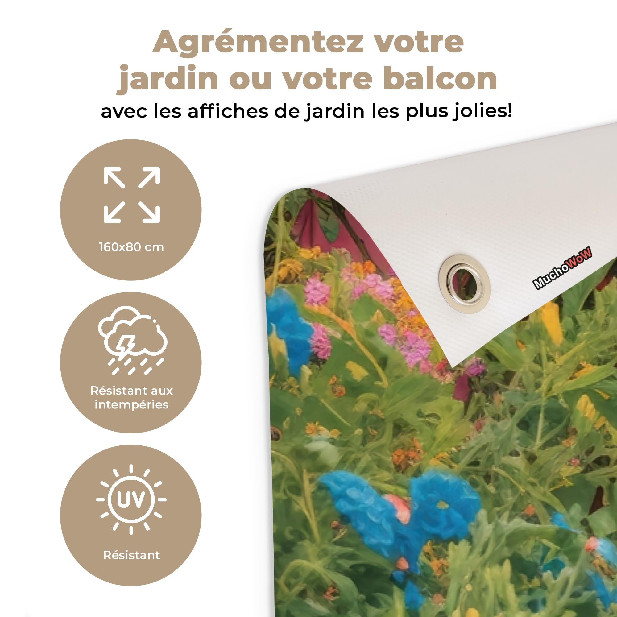 MuchoWow© Decoracion Jardin Exterior Decoración Pared Póster De Jardín | 160x80 cm - Balcón Wall Decoration Patio Posters Decorativos Terraza Flores - Puerta - Rosa