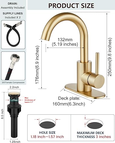Miniatura 7 de Midanya Grifo de baño de un solo agujero, grifo de fregadero de barra de 1 agujero, adecuado para tocador de cocina, RV, boquilla giratoria de acero