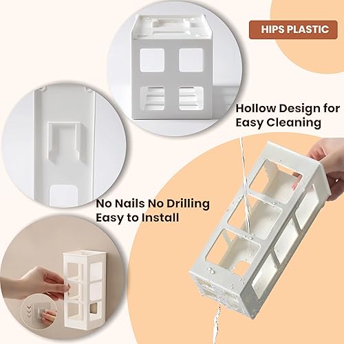 Miniatura 4 de Juego de 2 organizadores de herramientas para el cabello para montaje en pared, organizador de herramientas de pelo de baño colgante para rizador,