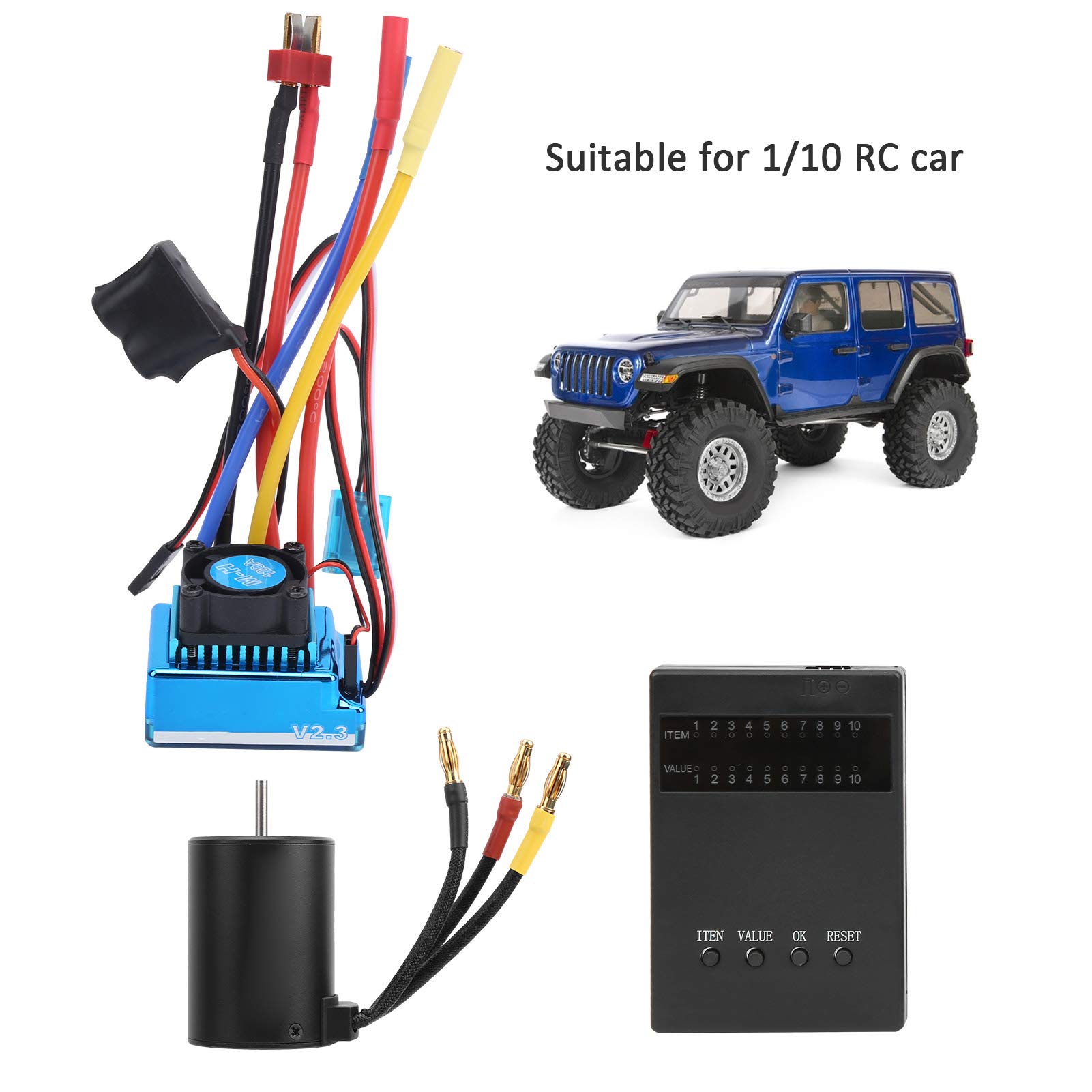 Tbest Scheda di Programma ESC per Motore RC, Scheda di Programma per Regolatore di velocità Elettrico Senza Spazzole 3650 2300KV Combo per Auto RC 1:10