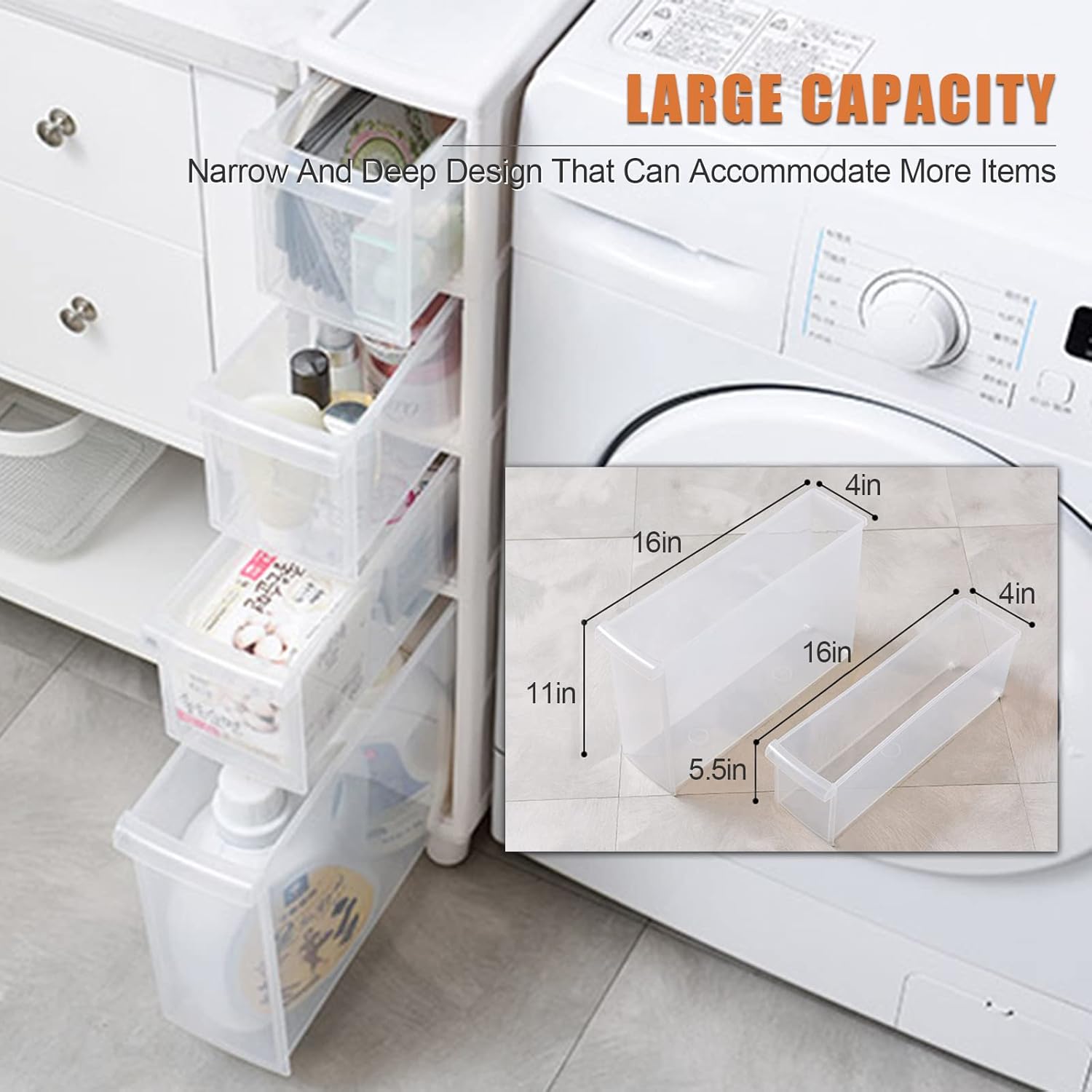 5.5in Width Small Bathroom Storage Cabinet, Toilet Paper Storage Cabinet with Narrow Plastic Storage Drawers for Bathroom, Living Room, Bedroom, White