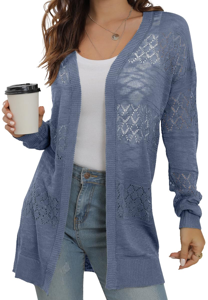 GRECERELLE Lightweight Cardigan Sweaters for Women Crochet Knit Open Front Long Sleeve Loose Casual Boho Summer Beach Coverup