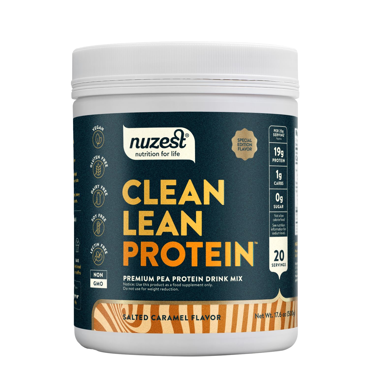 Nuzest - Pea Protein Powder - Clean Lean Protein, Premium Vegan Plant Based Protein Powder, Dairy Free, Gluten Free, GMO Free, Protein Shake, Salted