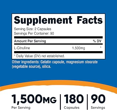 Nutricost L-Citrulline 1500mg, 180 Capsules, Gluten Free, GMO-Free | 750mg Per Capsule