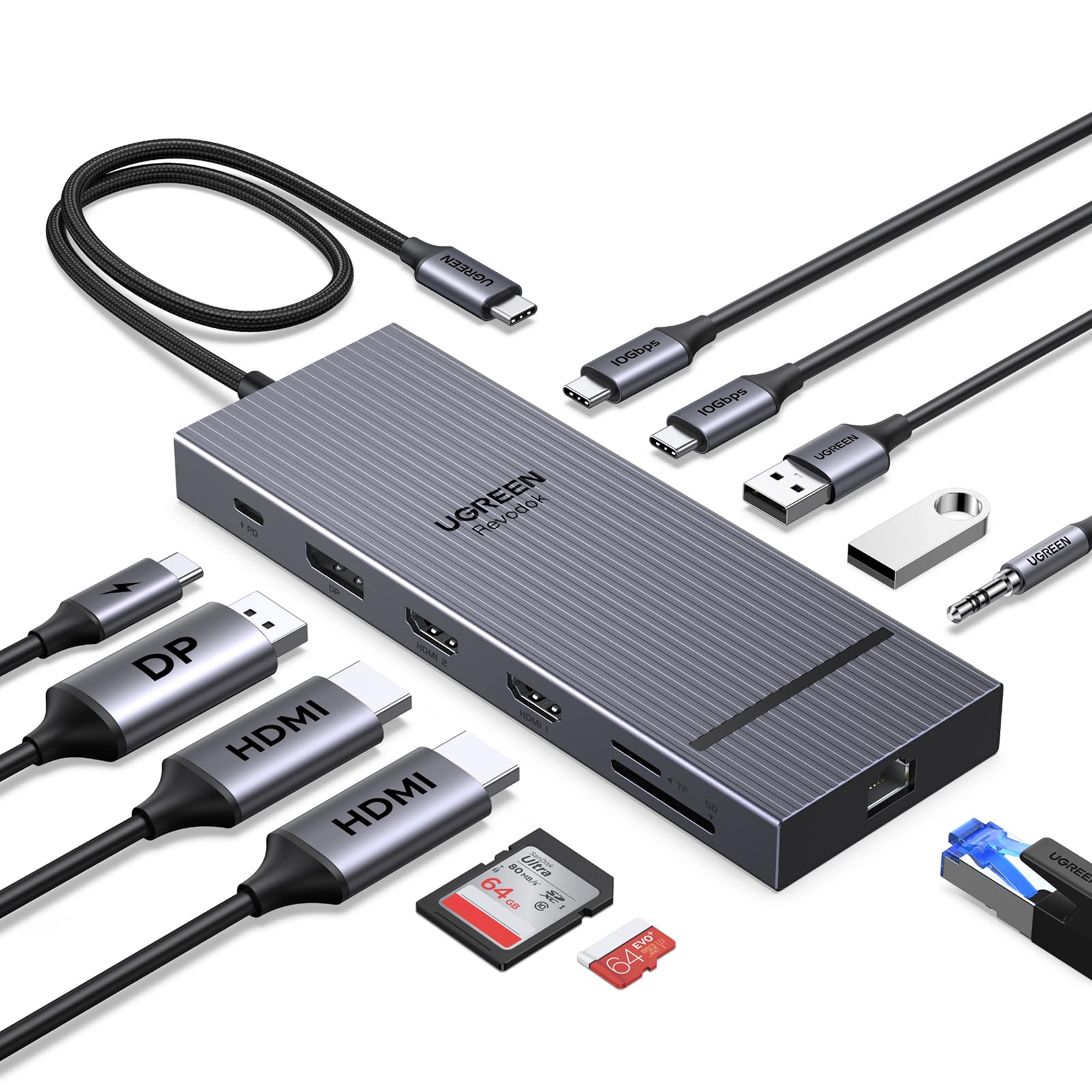 UGREEN Hub USB C, Dock Station Revodok Pro 12 em 1 com Dual HDMI e DP