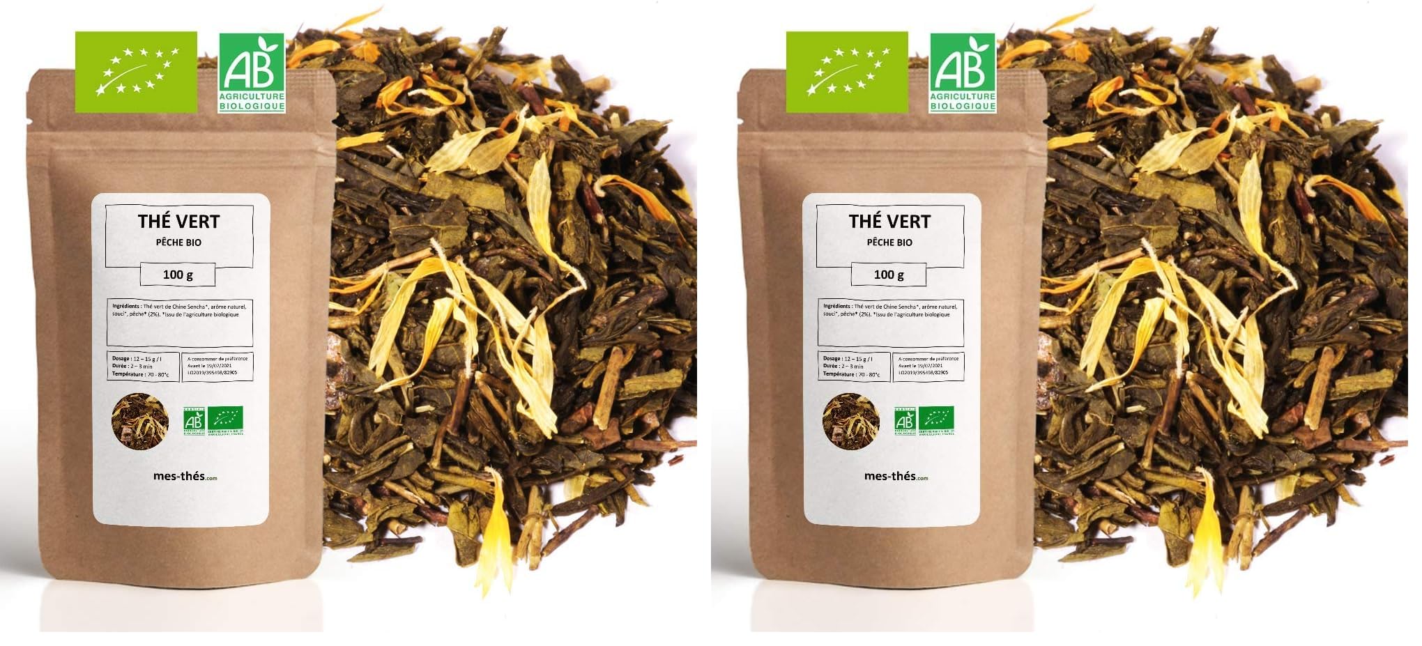 Thé vert bio aromatisé pêche vrac 100g infusion fruitée - 15