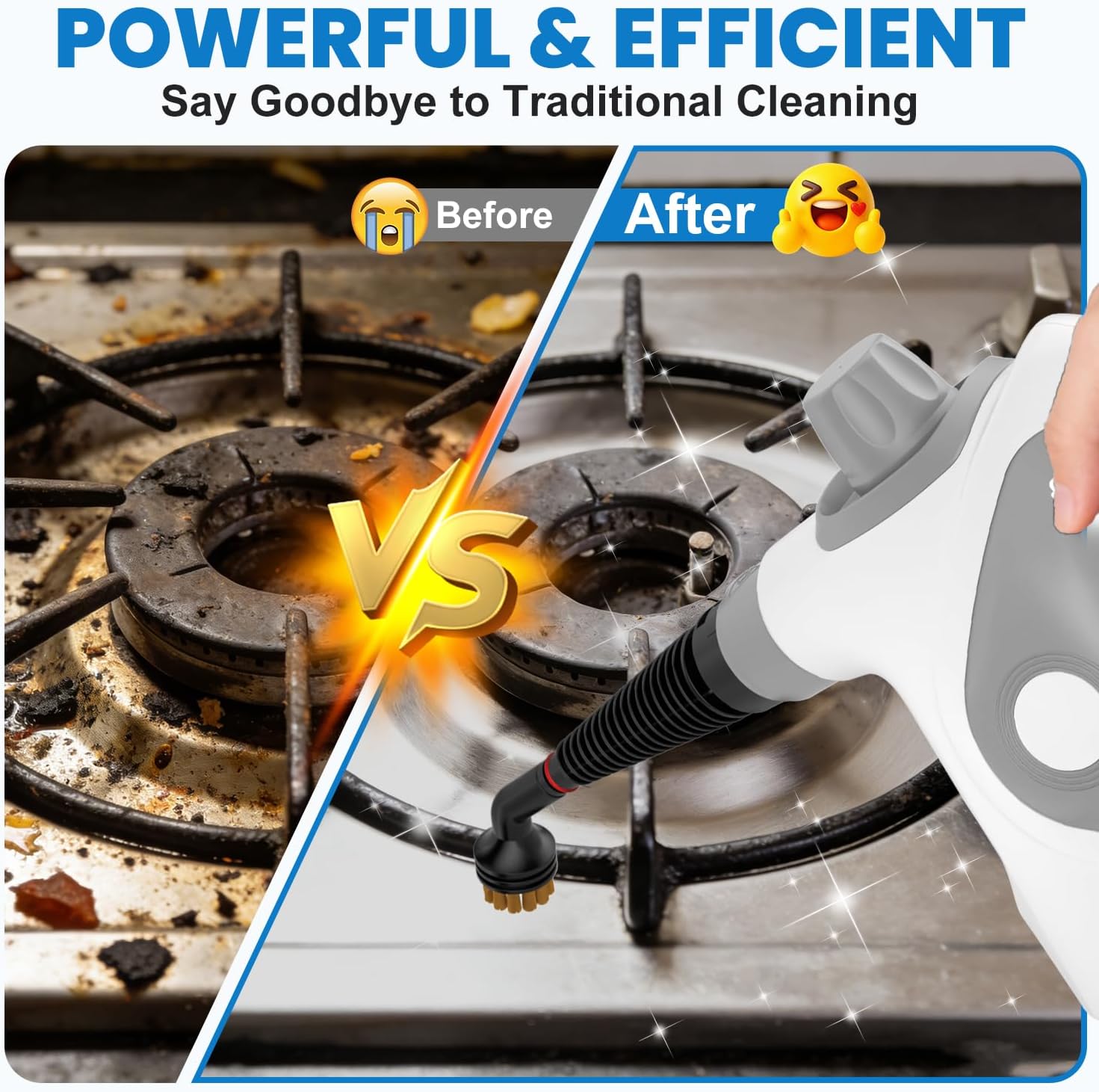 Handheld Steam Cleaner for Home, Pressurized Portable Steamer for Cleaning with 15 Accessories for Multi-Surface Cleaning, Floors, Tiles, Grout, Kitchen, Bathroom, Couch & Car(Gray Cap&Gray Handle)