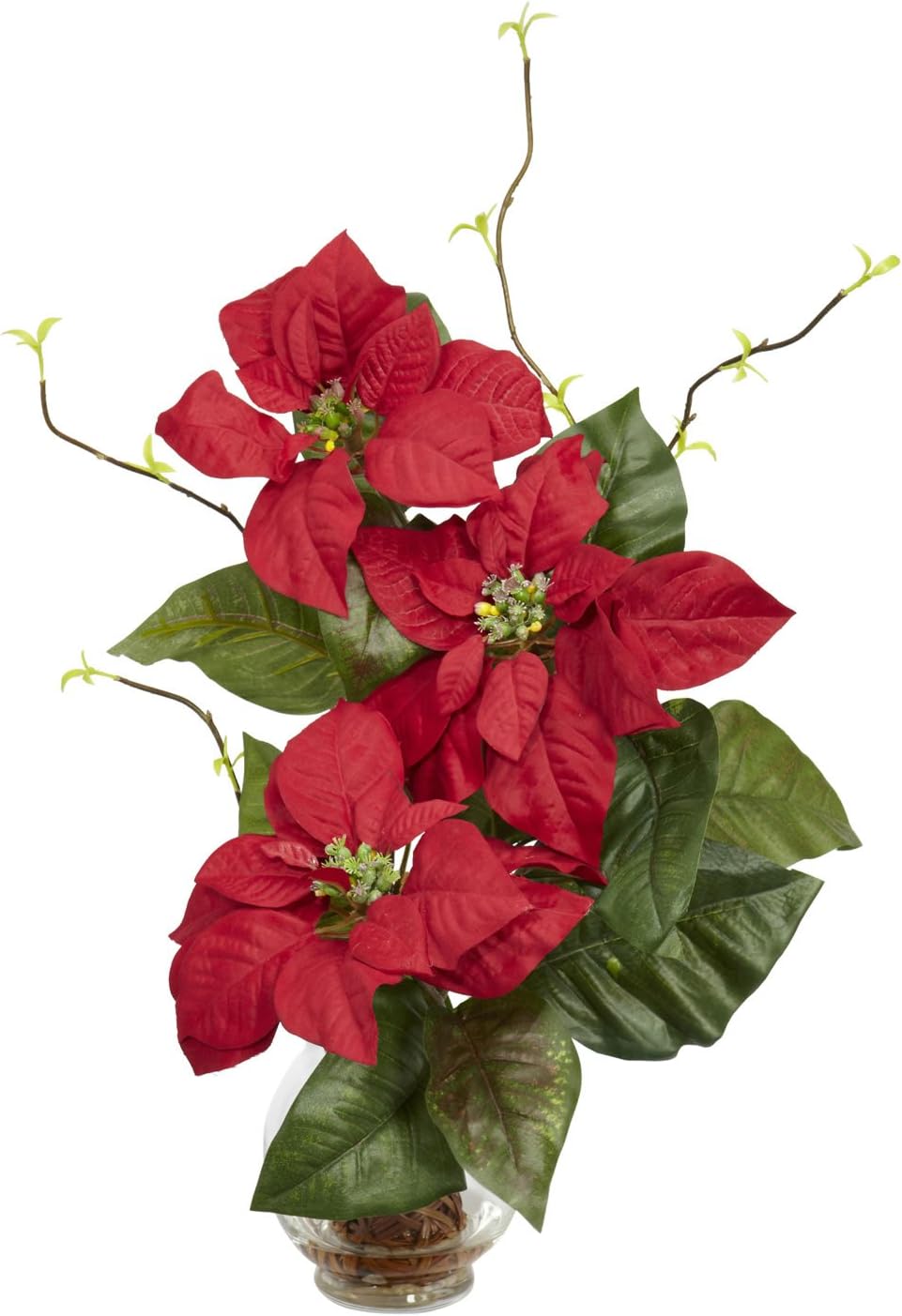 Nearly Natural 1263 Poinsettia with Fluted Vase Silk Flower