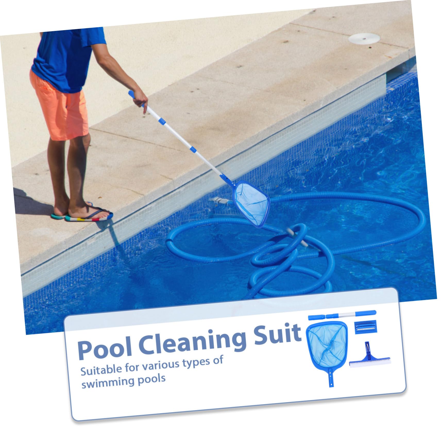 UKCOCO Kit Limpieza Piscina Completo con Cepillo Goma Esponja Recogedor y Ajustable para Piscinas Inflables y Suelo Accesorios Resistentes y Ligeros para Eficaz