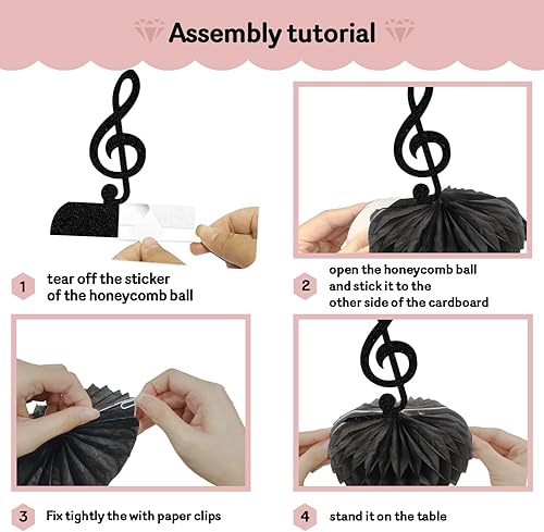 Miniatura 3 de 8 centros de mesa de nido de abeja para fiestas musicales, decoraciones de fiesta temática musical, decoraciones de notas musicales