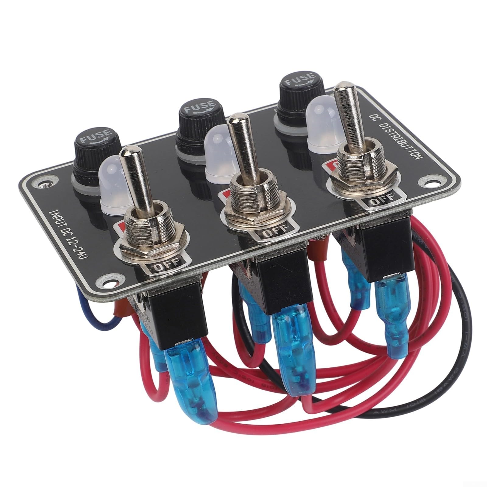 Pannello interruttori a bilanciere in metallo a 3 bande con scatola fusibili interruttore a LED per applicazioni marine e auto, impermeabile IP66 per sistemi di controllo elettrico da 12 V 24 V CC
