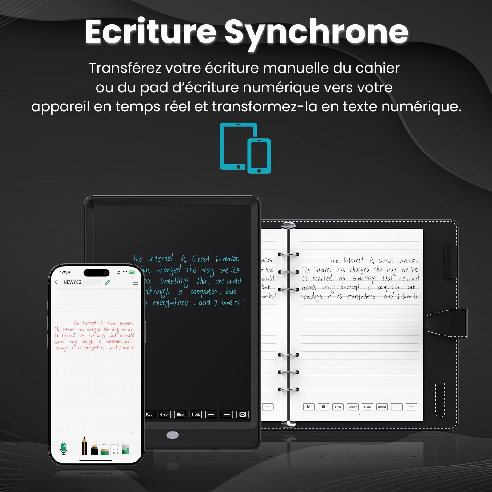 NEWYES SyncPen 3.0 Smart Pen - Synchronisez notes écran papier, compatible iOS Android