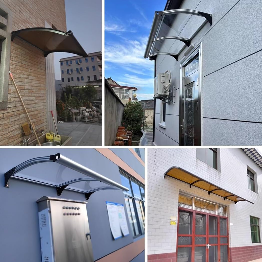 Entry Door Canopy Awning - Polycarbonate Rain Snow UV Protection, Clear Door & Window Marquee, 45x240cm (17.7x94.4in) Outdoor Shelter