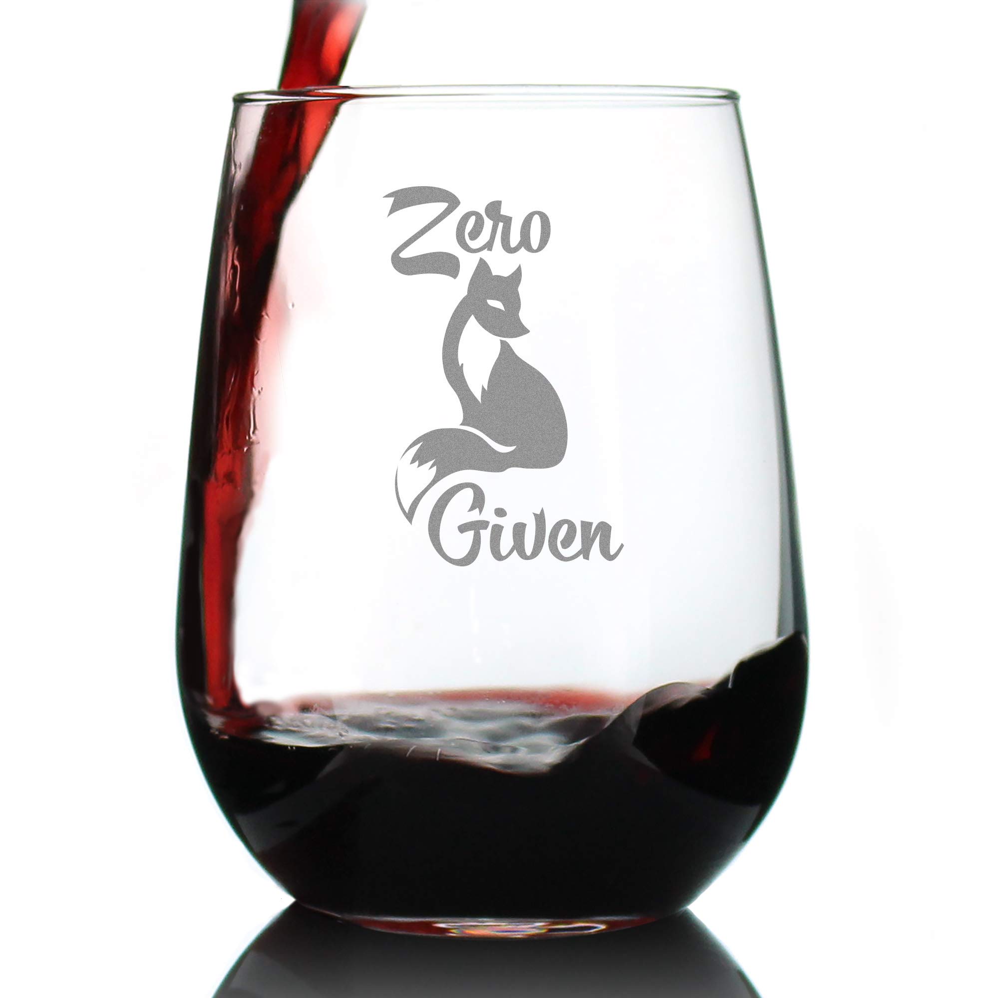 BevveeZero Fox Given – Cute Funny Stemless Wine Glass, Large 17 Ounce, Etched Sayings, Gift Box