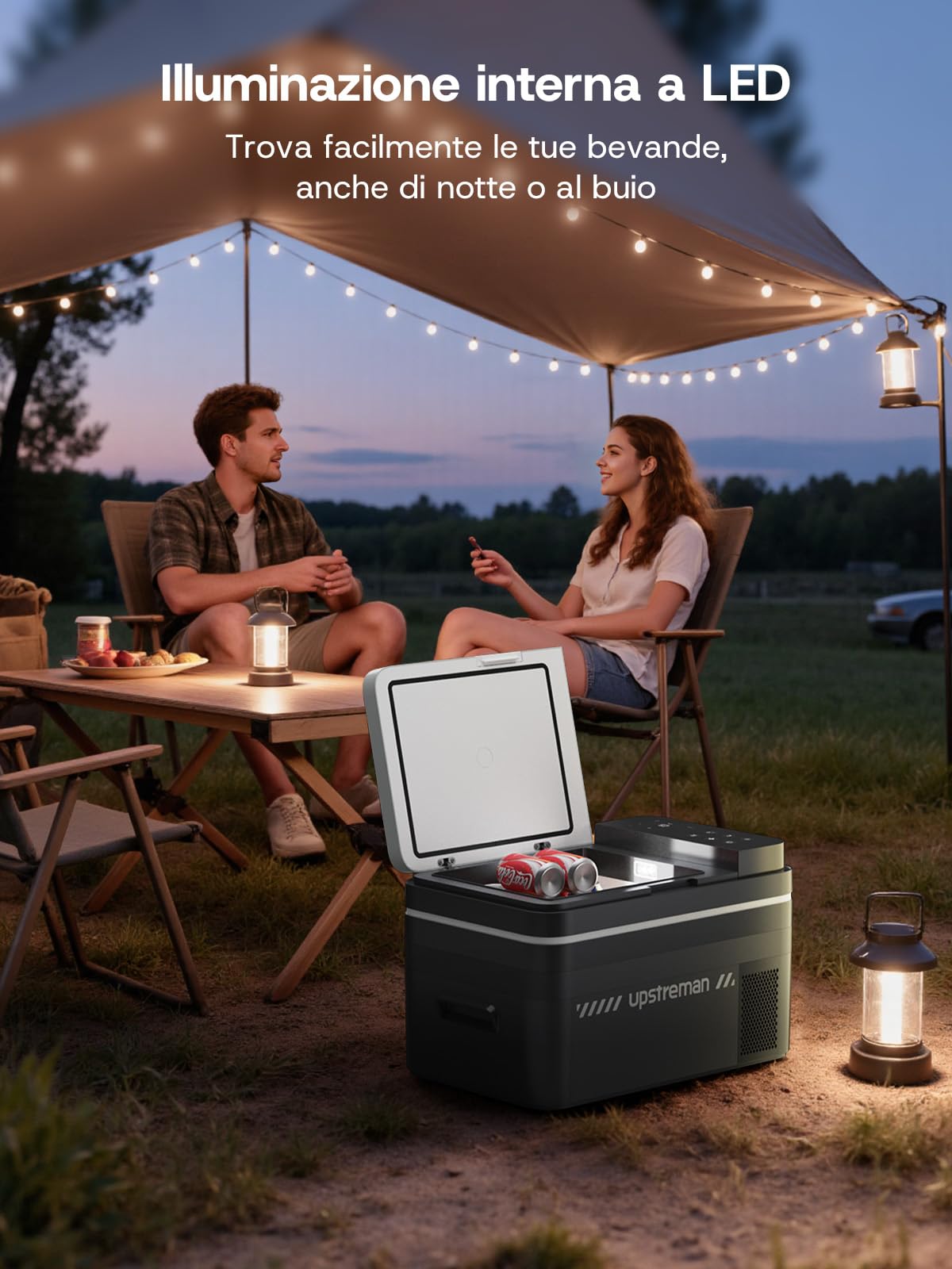 Upstreman 30L Frigorifero Portatile a Compressione, 12/24V & 220V Frigo per Auto, -20℃~20℃ Frigorifero Portatile Con LED, Mini Frigo per Auto, Camion, Campeggio, Nero, AR30