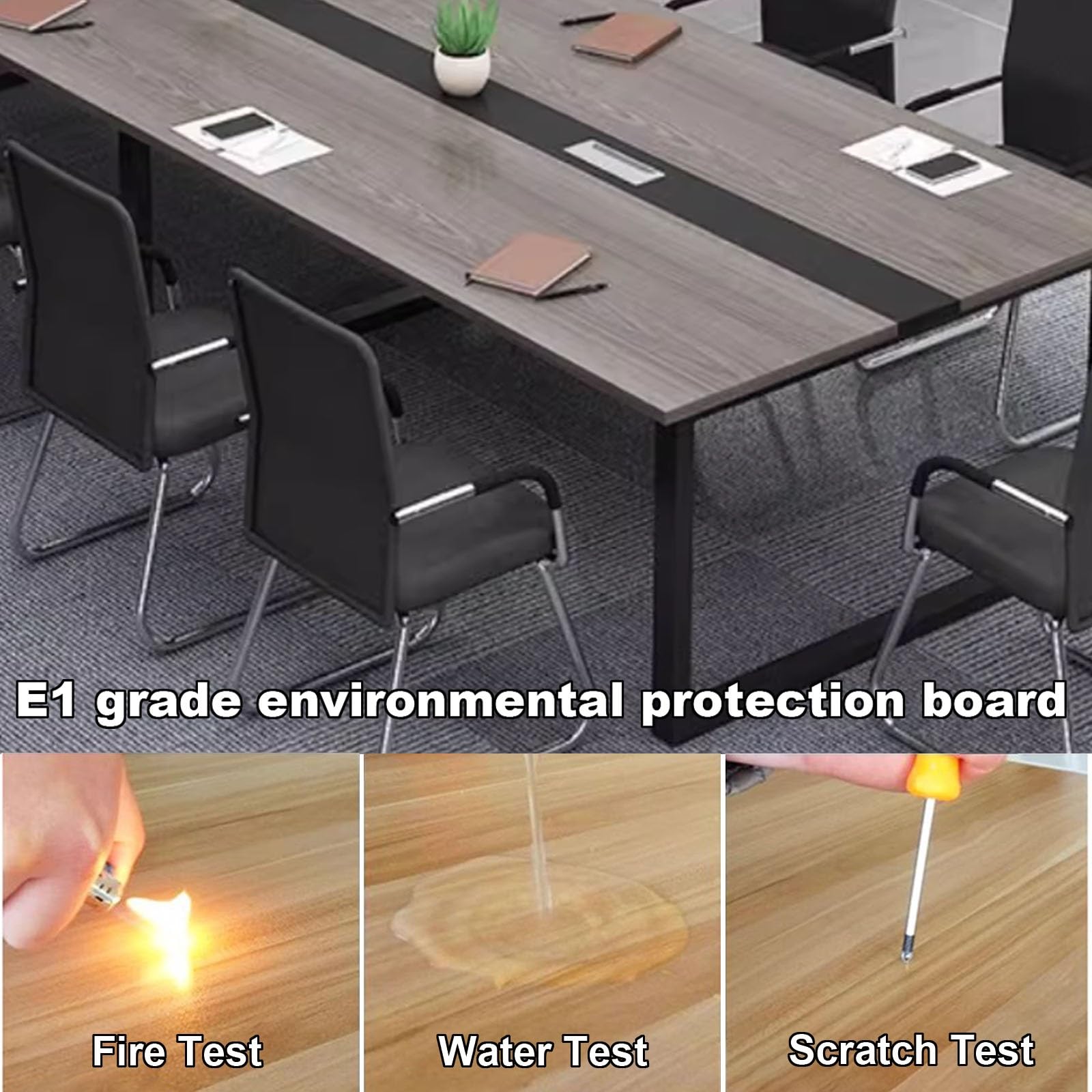 Grande Table de conférence rectangulaire en Bois (63-94 cm) avec Trous taraudés, pouvant accueillir 6 à 8 Personnes, idéale pour Les Bureaux, salles de réunion et réceptions.