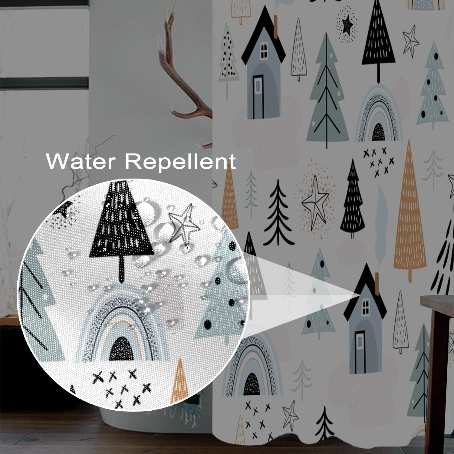 Uiiooazy Christmas Shower Curtain Set - 72x72 Inch Waterproof Tree & Fireplace Bathroom Decor With Hooks