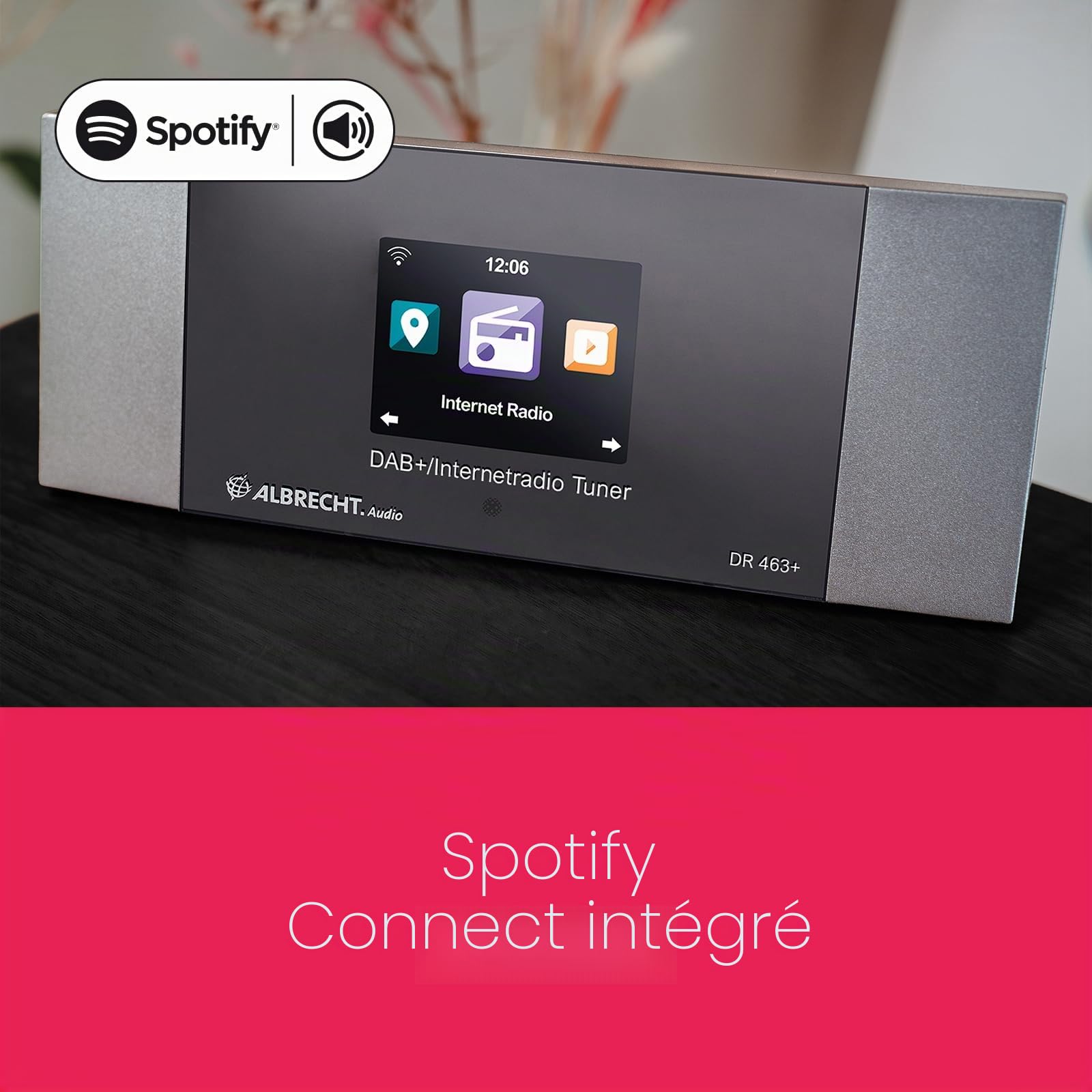 Albrecht DR 463 Adaptateur pour Radio Internet Dab+, FM Bluetooth, DLNA, Radio Internet, WiFi Compatible DLNA Argent