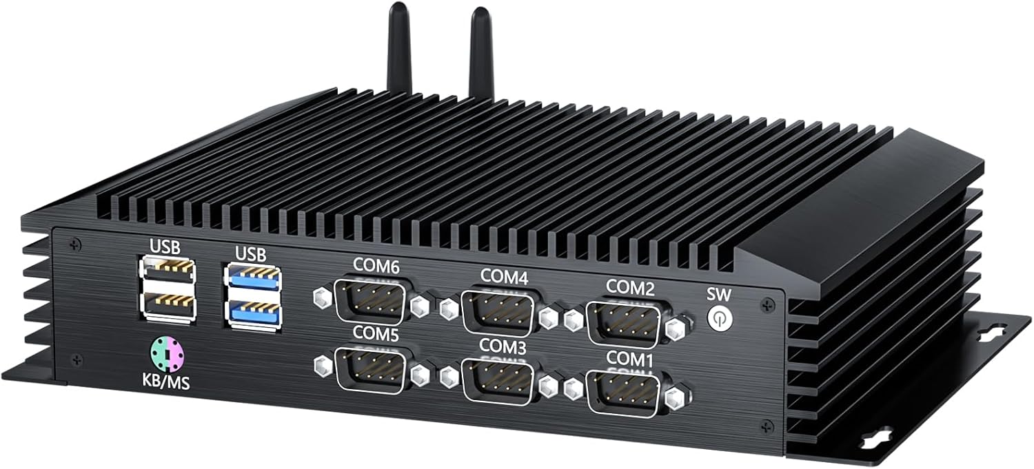Fanless Industrial PC, Mini Desktop Computer i7-7510U, Windows 10 Pro, 32G DDR4, 1T NVME SSD, Dual 2.5G LAN, 6xCOM RS232/RS485, HDMI/VGA, WiFi 5/BT4.0, Auto Power On, Full Metal Case