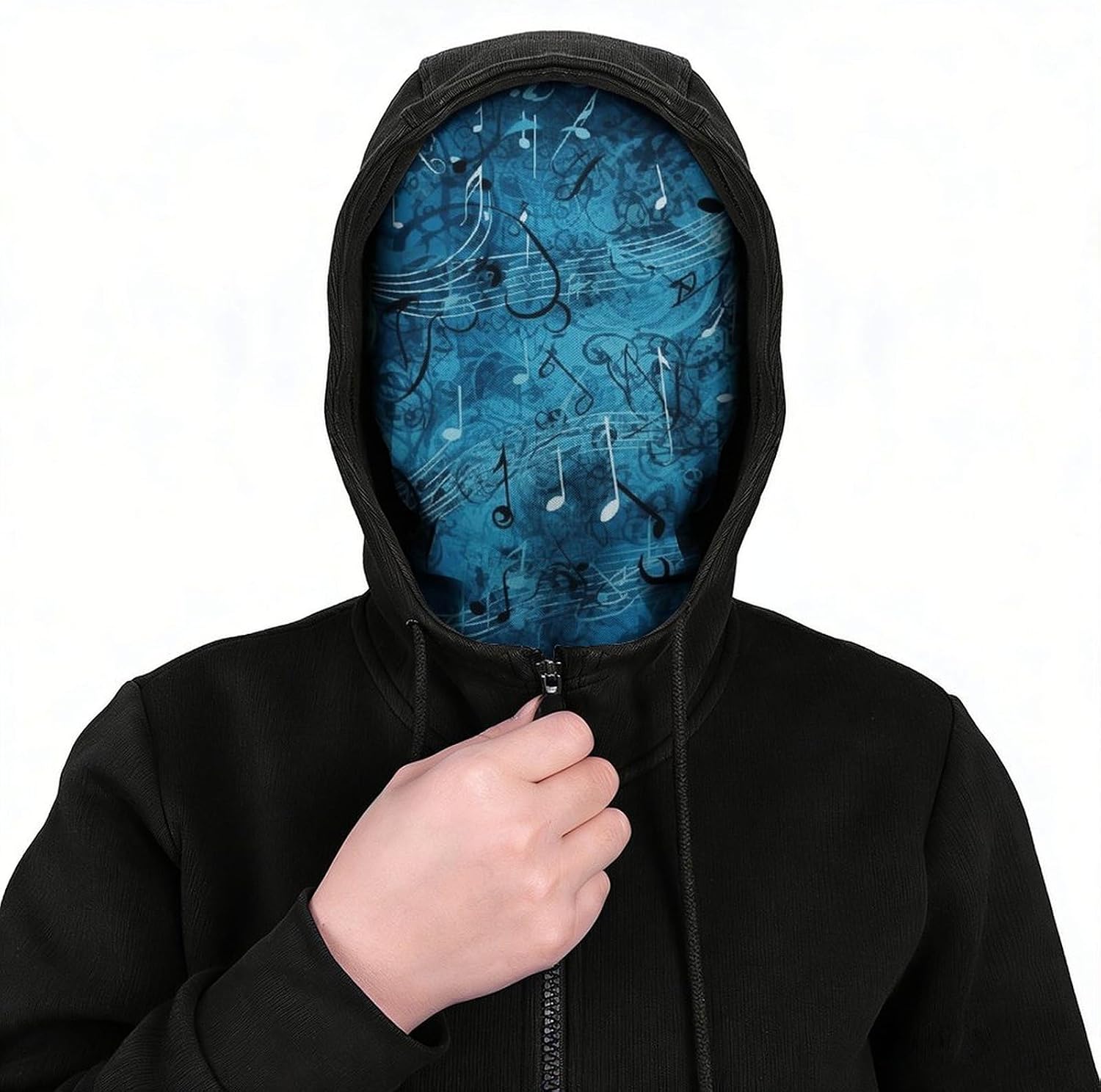 Blue Musical Notes Face Shielding Protection for Women, Funny Cooling Mask for Men, Breathable Full Head Mask for Outdoor, Full Face Cover for Cycling, Windproof Hood Cover image 3