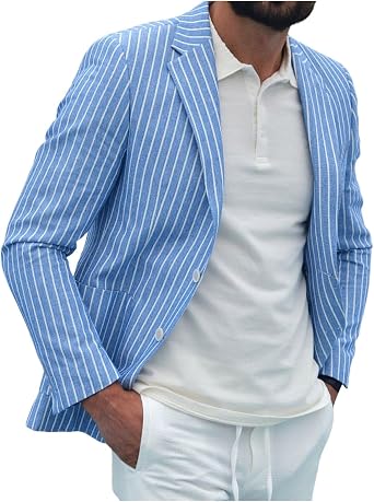 Blazer Men's Blazer Suit Jacket Regular Fit Stripes Business Suit Coat White Classic Sport Slim Fit Suit Jacket Modern Casual Jacket Wedding Party Tuxedo Dinner Jacket