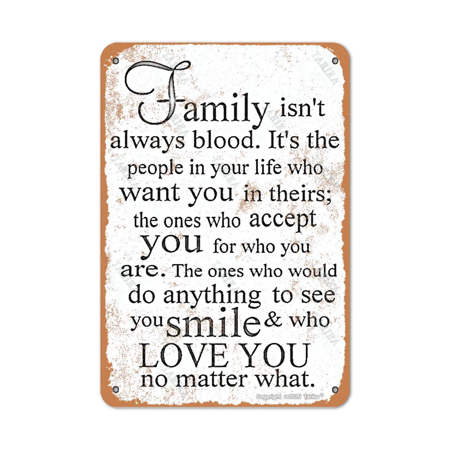 Tarika Red Family Isn't Always Blood 8X12 Inch Vintage Look Iron Decoration Art Sign For Home Kitchen Bathroom Farm Garden Inspirational Quotes Wall Decor